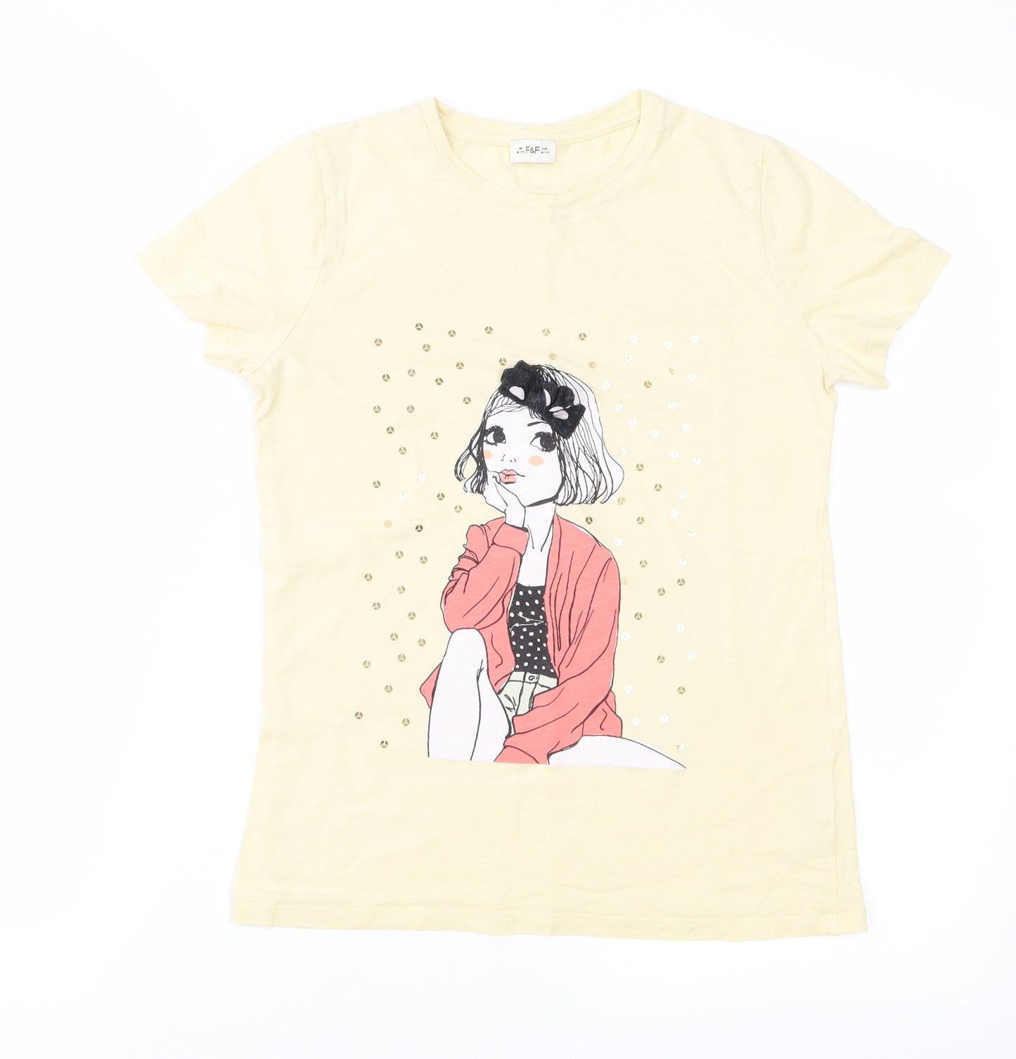 F&F Girls Yellow  Jersey Basic T-Shirt Size 10-11 Years