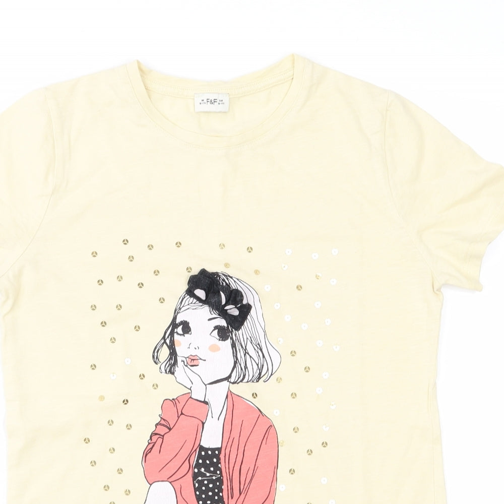 F&F Girls Yellow  Jersey Basic T-Shirt Size 10-11 Years