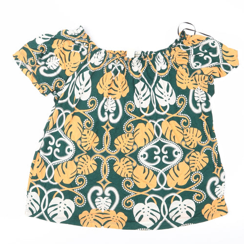 H&M Womens Green Floral Jersey Basic Blouse Size S