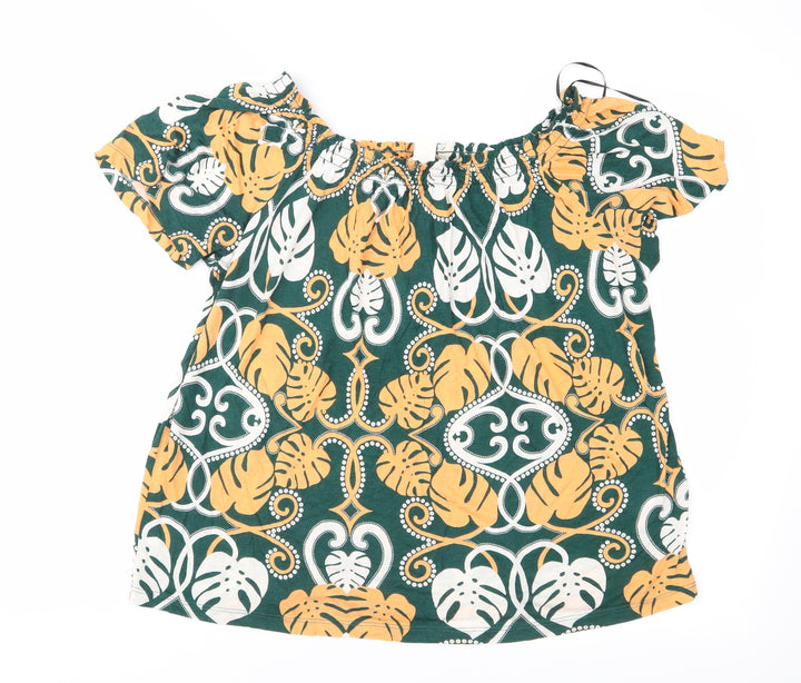 H&M Womens Green Floral Jersey Basic Blouse Size S