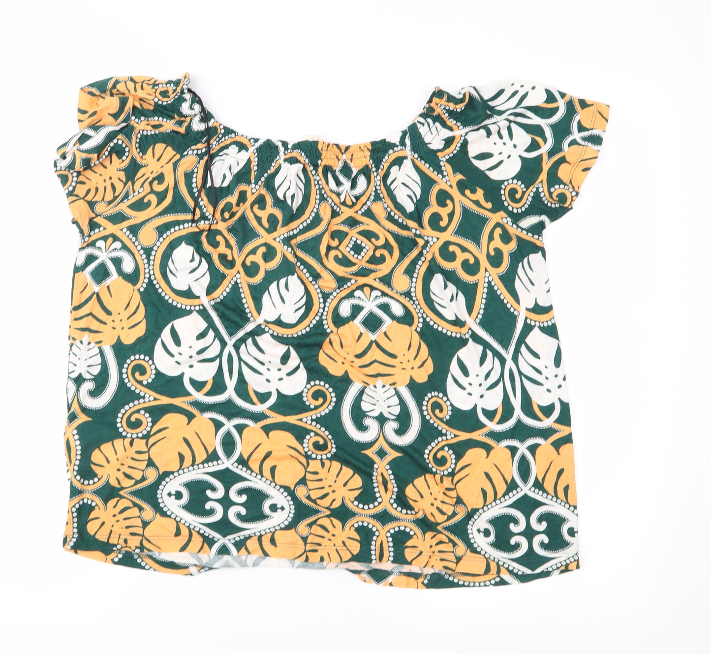 H&M Womens Green Floral Jersey Basic Blouse Size S