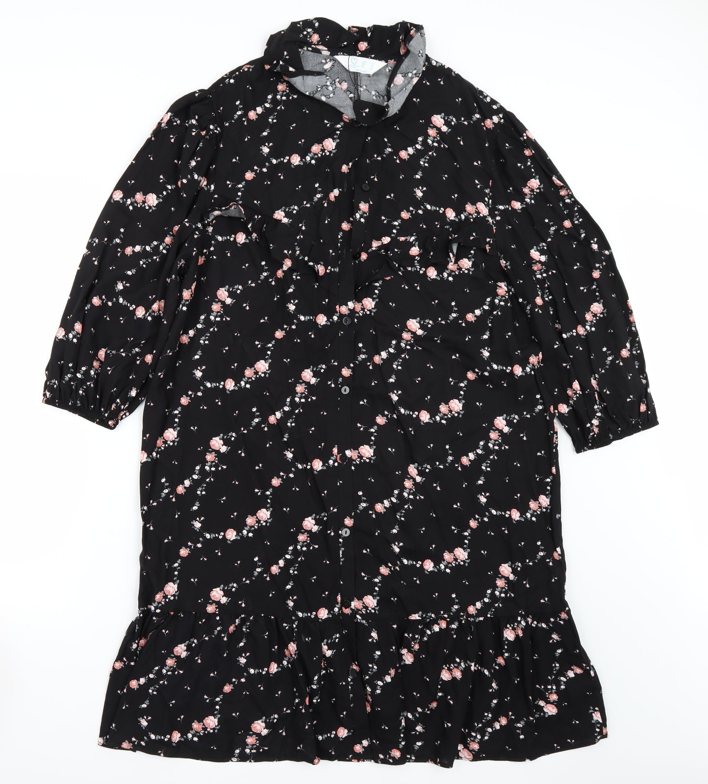 Primark Womens Black Floral Rayon A-Line  Size 16