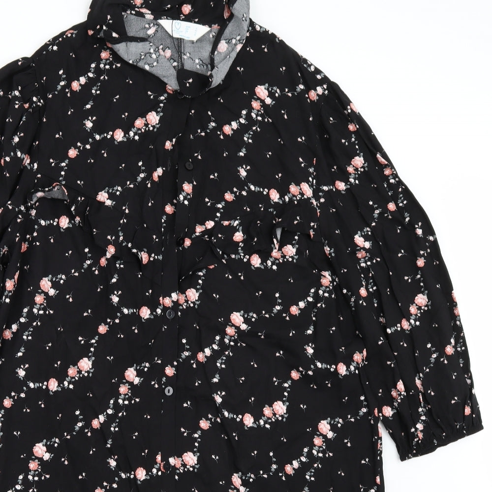 Primark Womens Black Floral Rayon A-Line  Size 16