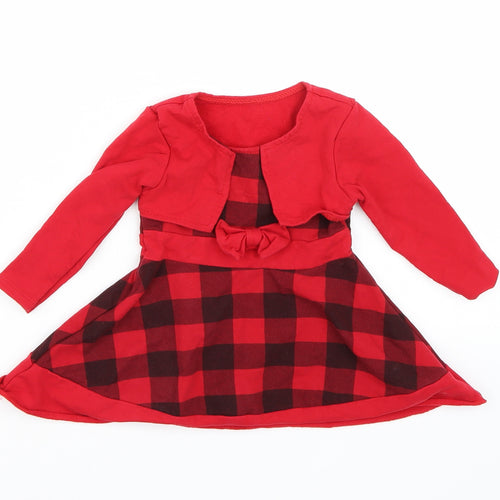 Preworn Girls Red Check  A-Line  Size 12 Months