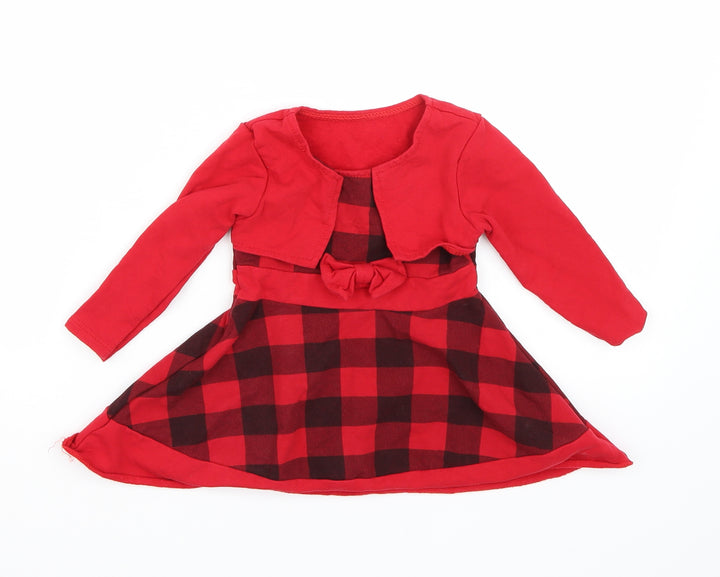 Preworn Girls Red Check A-Line Size 12 Months