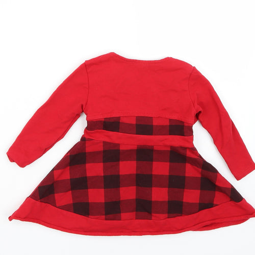 Preworn Girls Red Check  A-Line  Size 12 Months