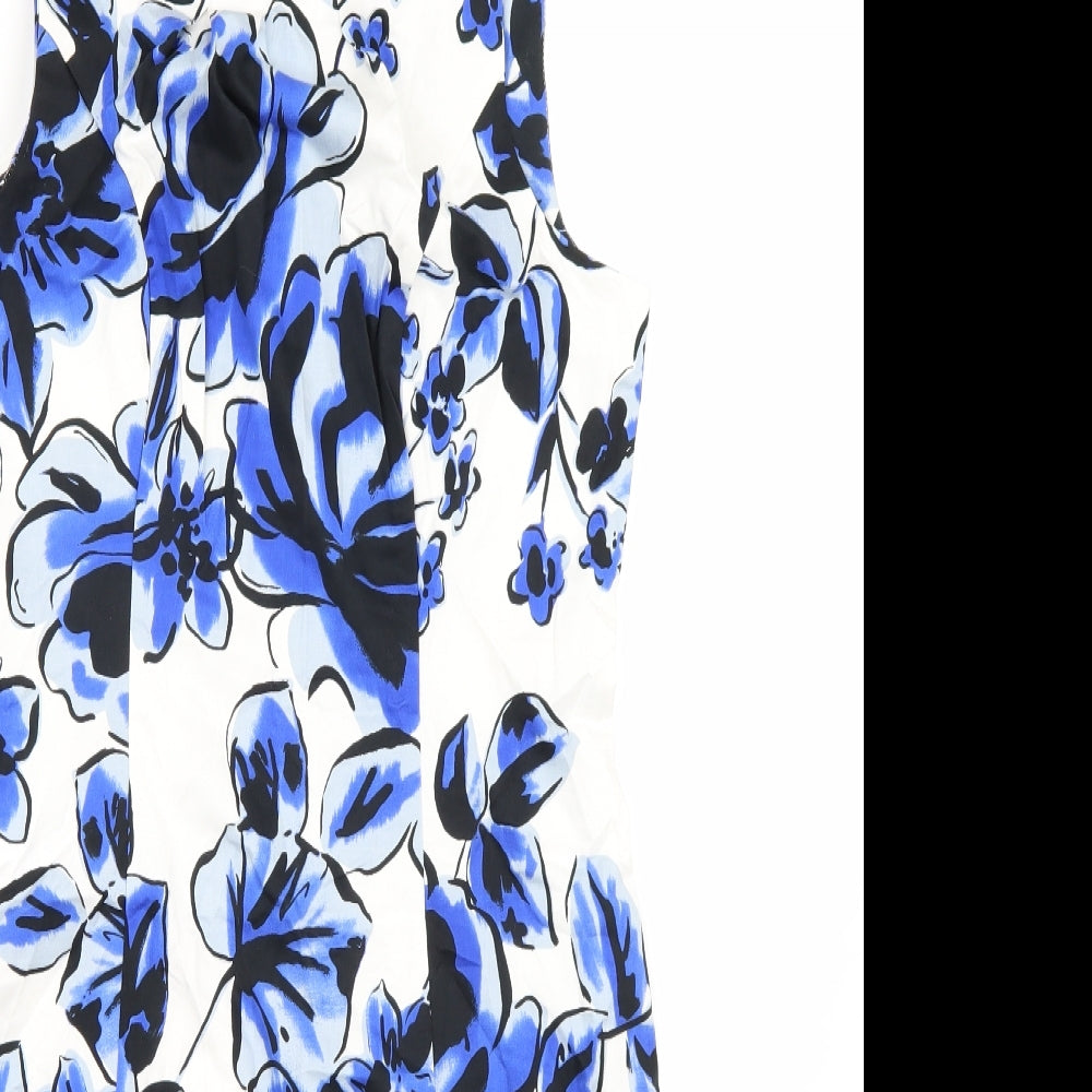 F&F Womens White Floral Rayon A-Line  Size 14