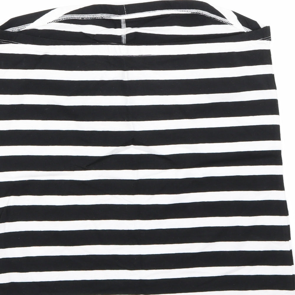 Peacocks Womens White Striped  Basic T-Shirt Size L