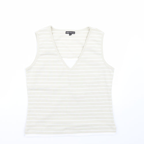 Ellie Louise Womens Beige Striped  Basic T-Shirt Size XL