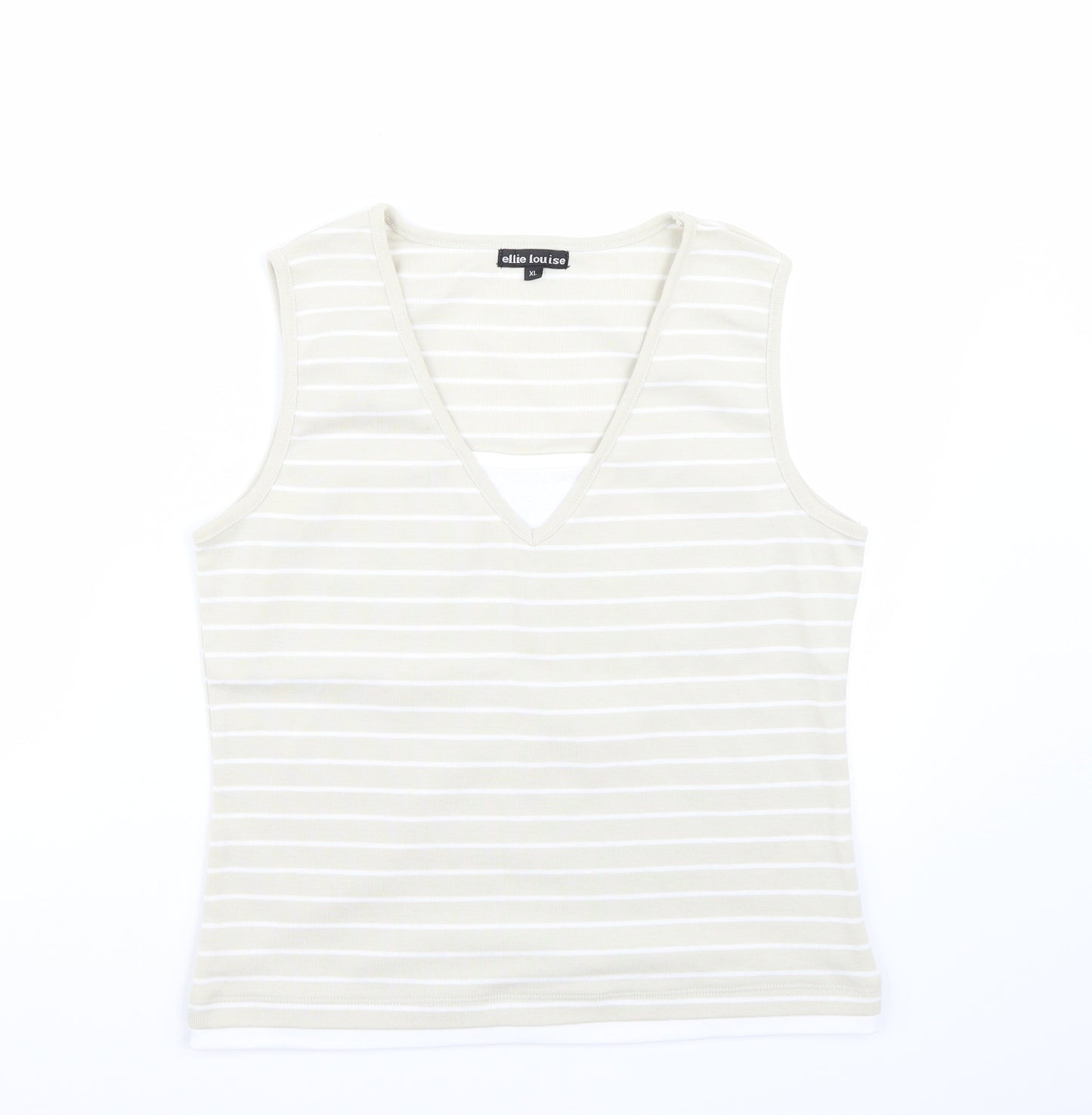 Ellie Louise Womens Beige Striped  Basic T-Shirt Size XL