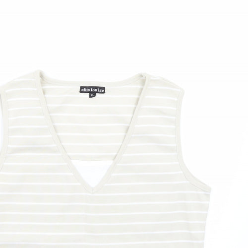 Ellie Louise Womens Beige Striped  Basic T-Shirt Size XL
