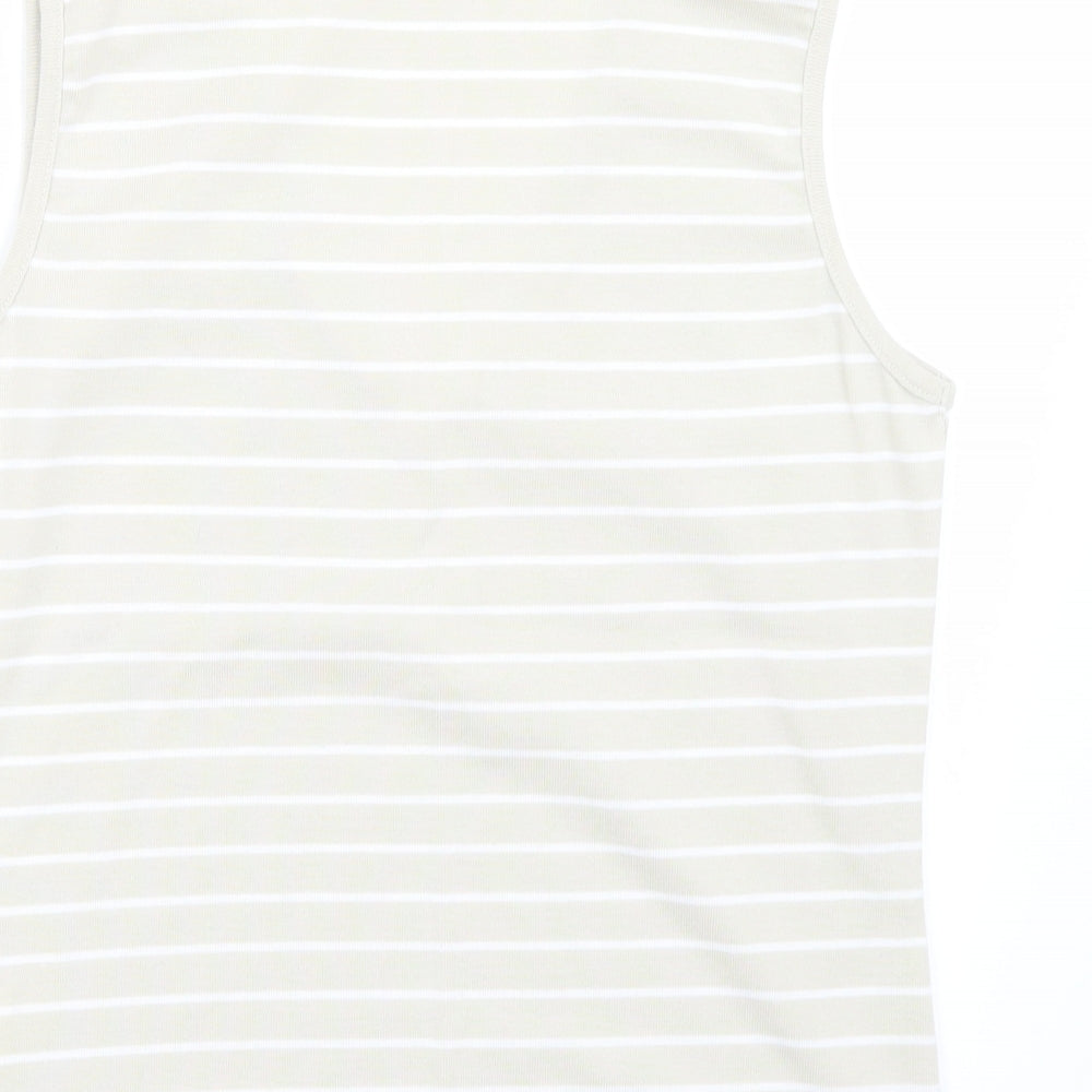 Ellie Louise Womens Beige Striped  Basic T-Shirt Size XL