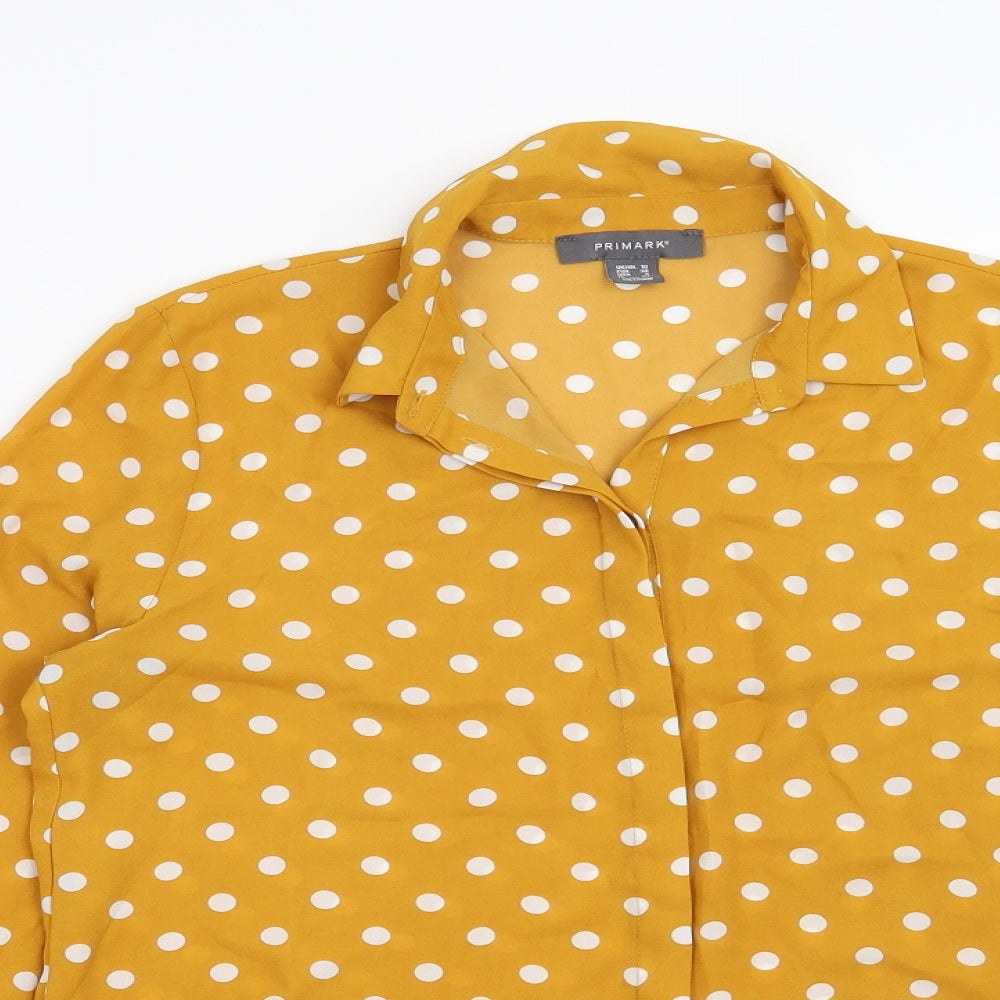 Primark Womens Yellow Polka Dot  Basic Blouse Size 10