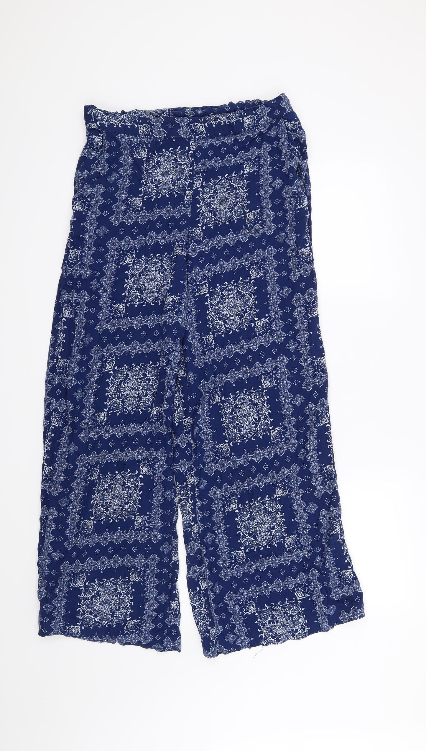 Marks and Spencer Womens Blue Geometric  Trousers  Size 10 L27 in