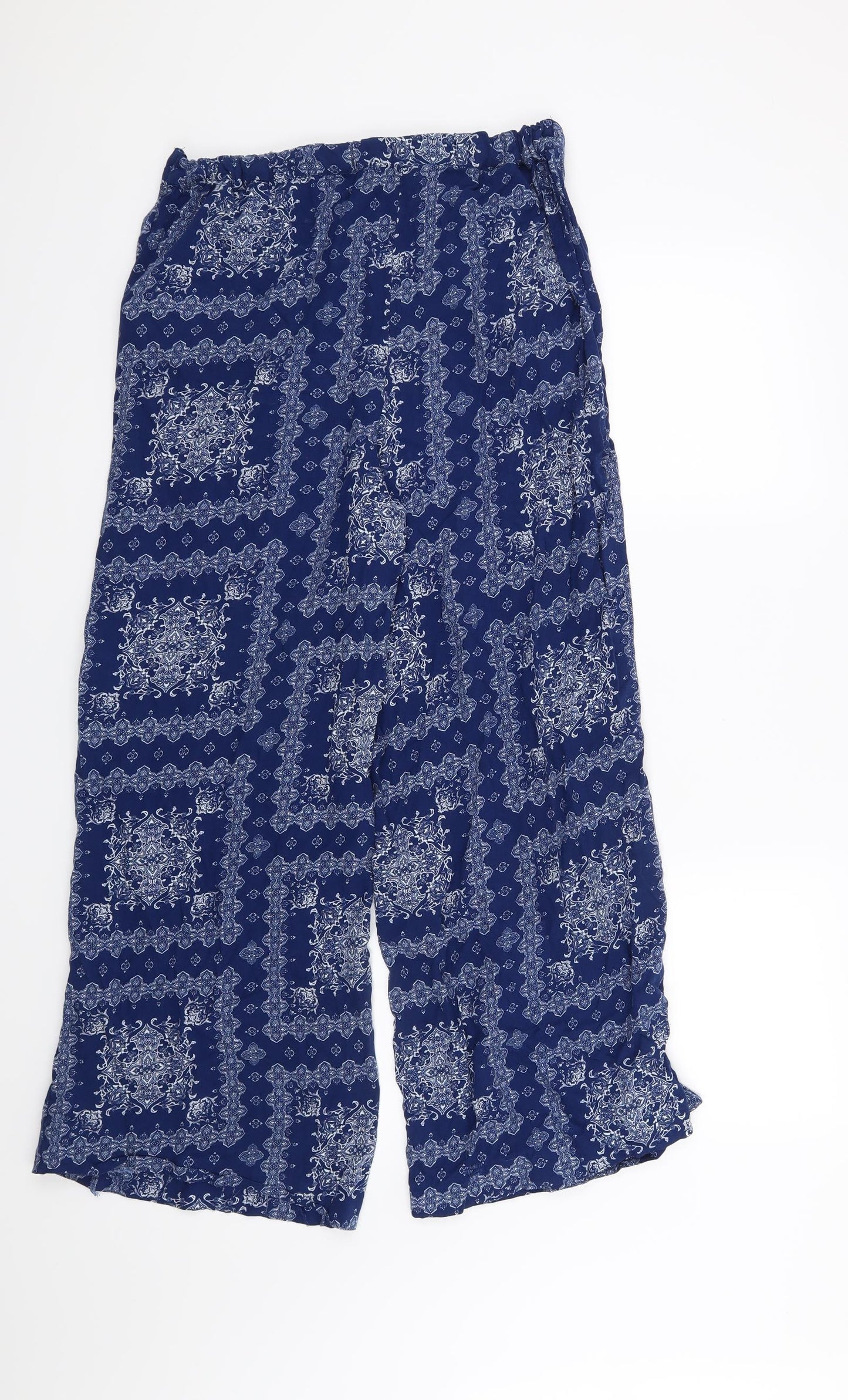 Marks and Spencer Womens Blue Geometric  Trousers  Size 10 L27 in