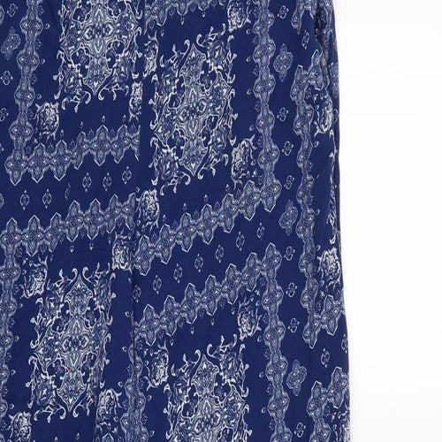 Marks and Spencer Womens Blue Geometric  Trousers  Size 10 L27 in