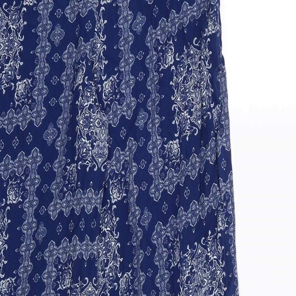 Marks and Spencer Womens Blue Geometric  Trousers  Size 10 L27 in
