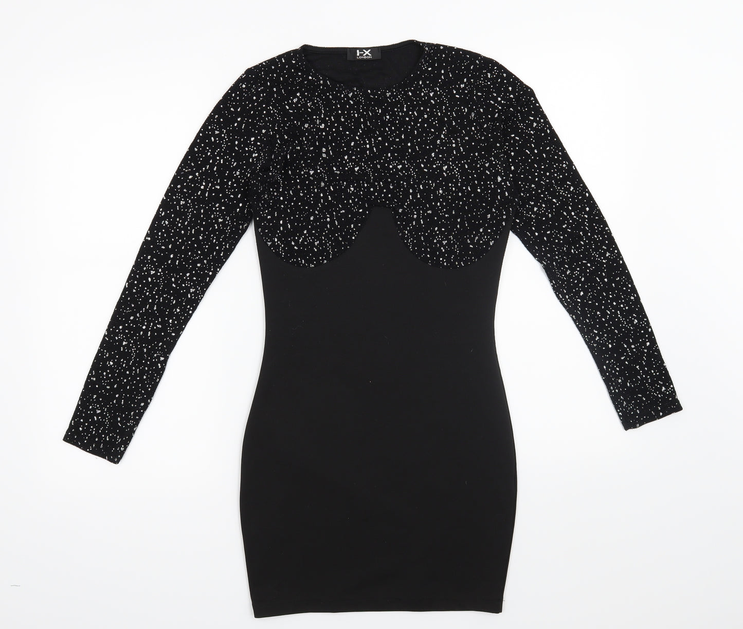 Preworn Womens Black Geometric  Bodycon  Size 8