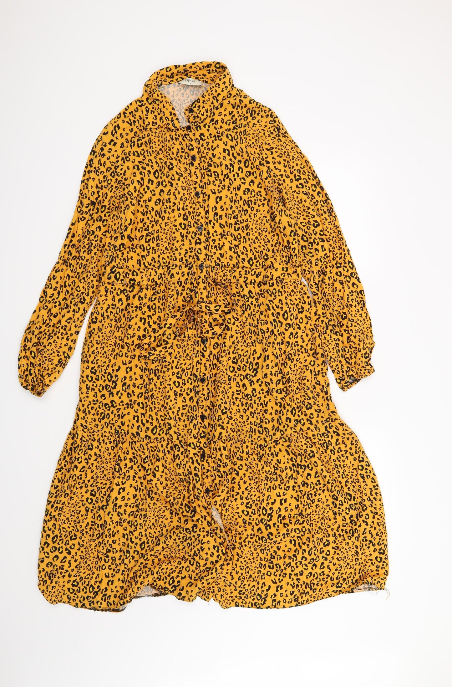 Papaya Womens Yellow Animal Print  Shirt Dress  Size 12