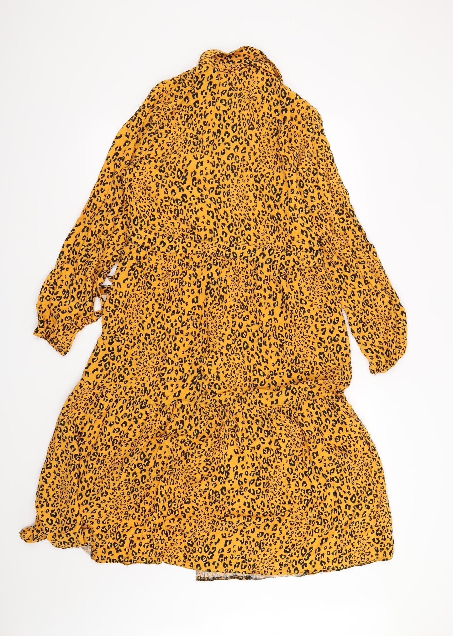 Papaya Womens Yellow Animal Print  Shirt Dress  Size 12