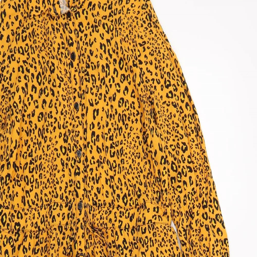 Papaya Womens Yellow Animal Print  Shirt Dress  Size 12
