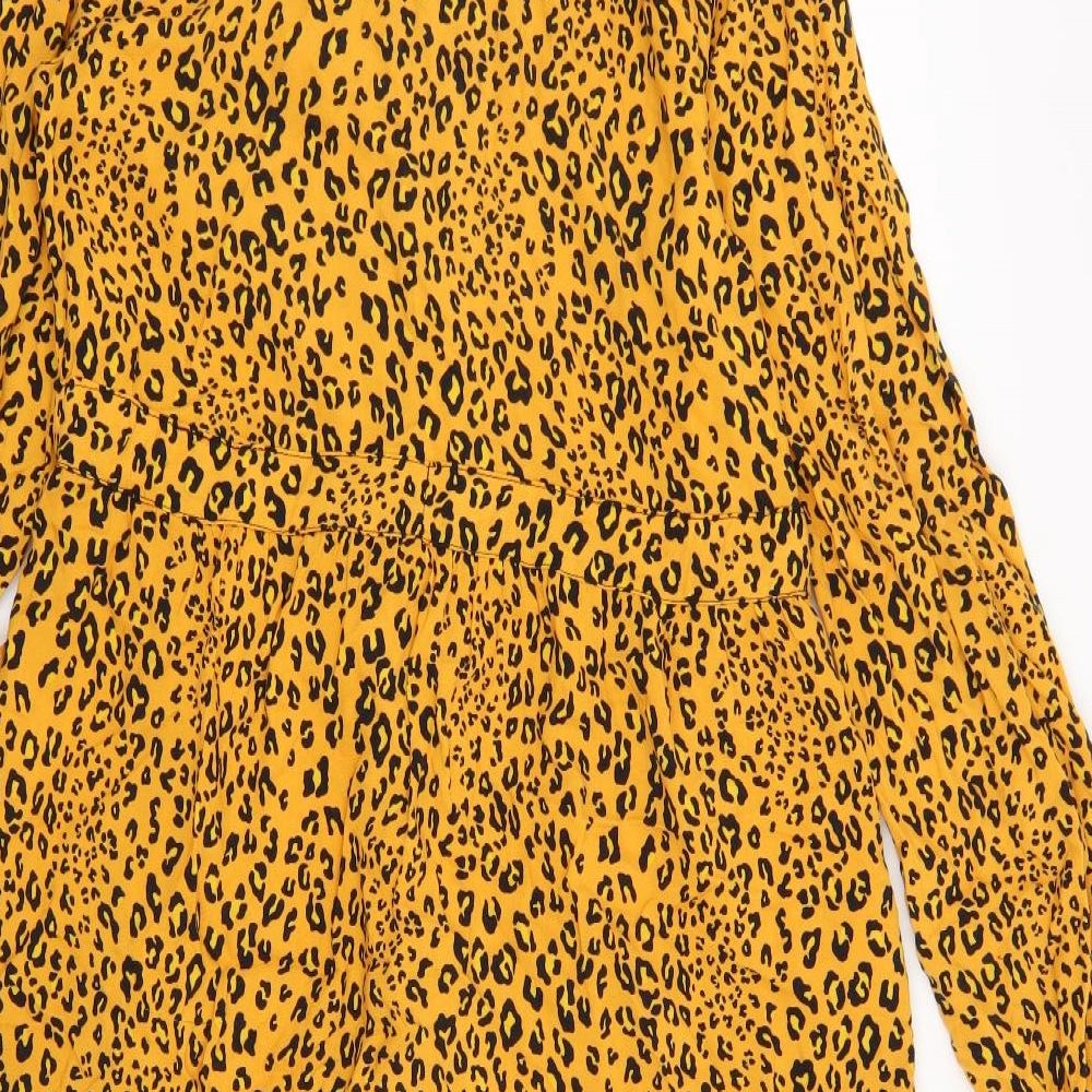 Papaya Womens Yellow Animal Print  Shirt Dress  Size 12