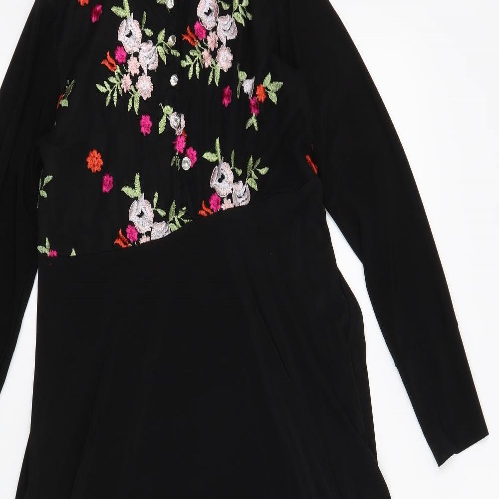 Preworn Womens Black Floral  Fit & Flare  Size 18