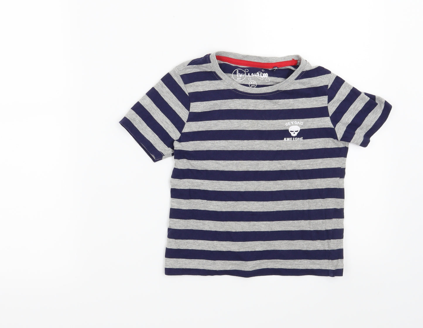 Hullabaloo Boys Blue Striped  Basic T-Shirt Size 5-6 Years  - beyond awesome