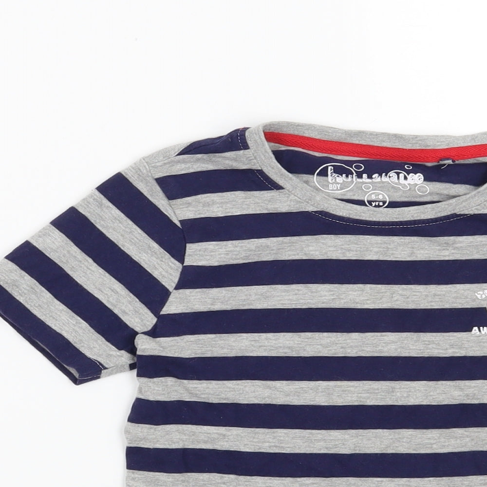 Hullabaloo Boys Blue Striped  Basic T-Shirt Size 5-6 Years  - beyond awesome