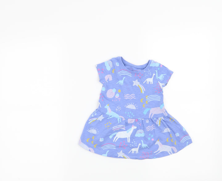 NEXT Girls Blue T-Shirt Dress Size 3-6 Months - Dinosaurs and Unicorns