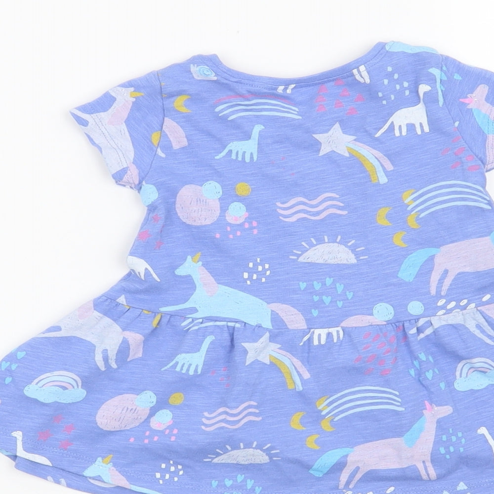 NEXT Girls Blue   T-Shirt Dress  Size 3-6 Months  - Dinosaurs and Unicorns