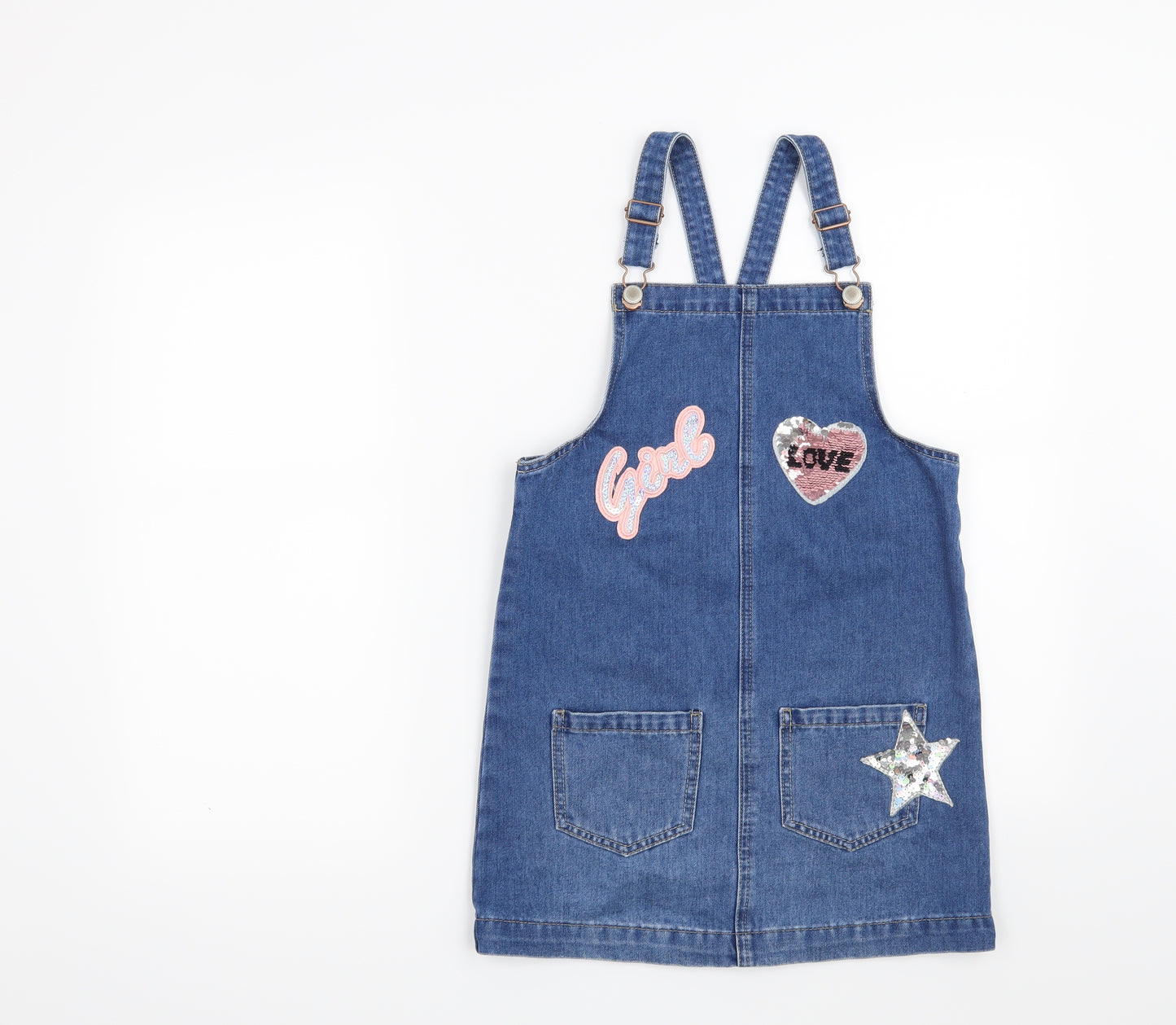 George Girls Blue   Pinafore/Dungaree Dress  Size 9-10 Years  - Heart and Star