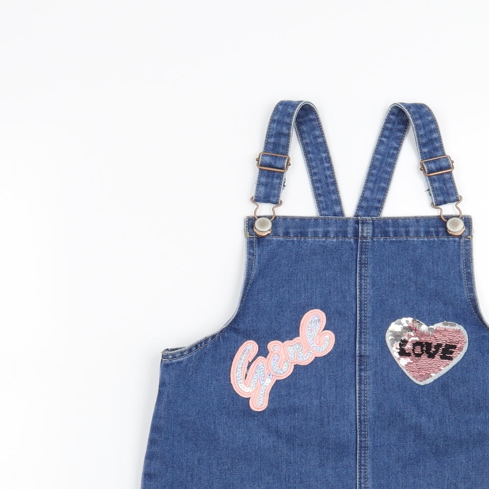 George Girls Blue   Pinafore/Dungaree Dress  Size 9-10 Years  - Heart and Star