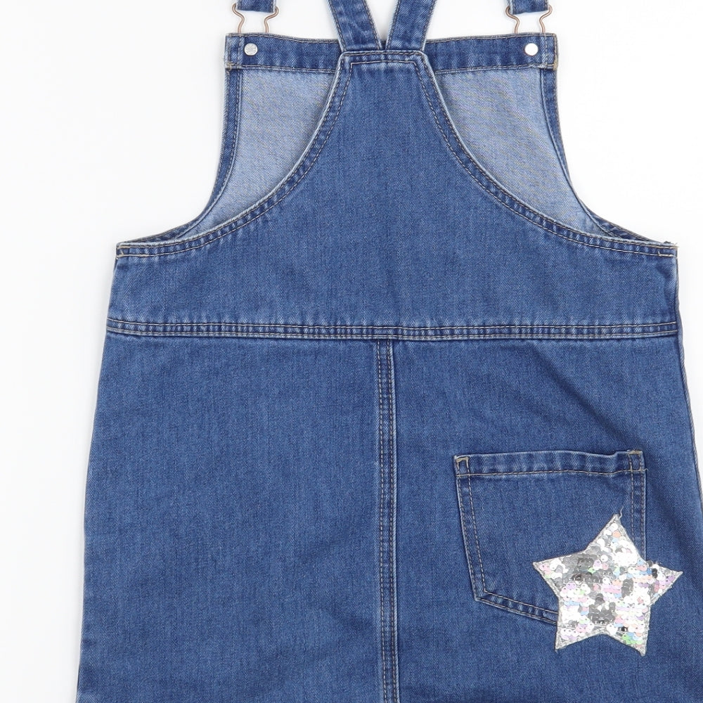 George Girls Blue   Pinafore/Dungaree Dress  Size 9-10 Years  - Heart and Star