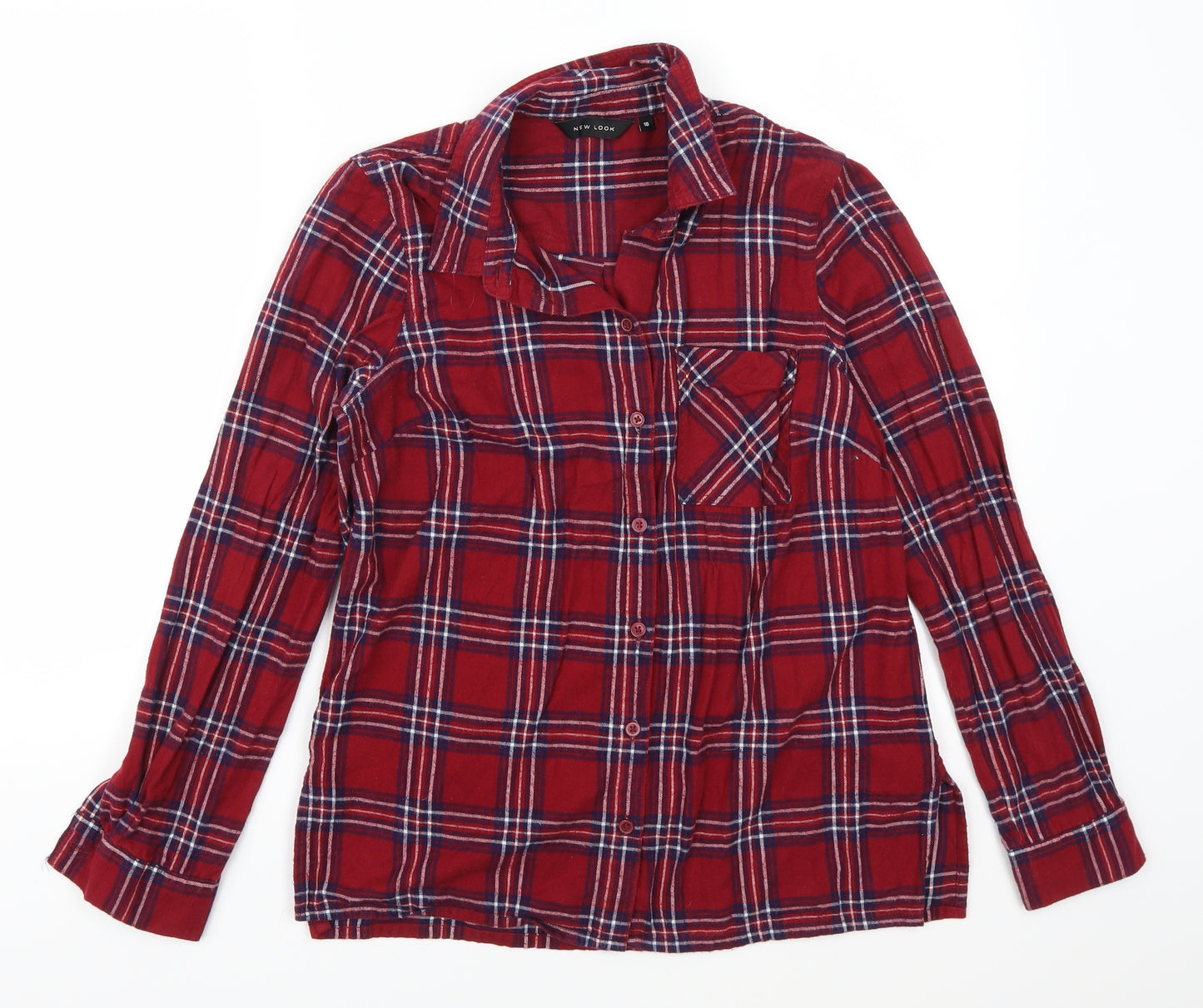 New Look Womens Red Check Flannel Basic Button-Up Size 10