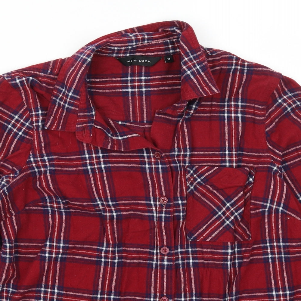 New Look Womens Red Check Flannel Basic Button-Up Size 10
