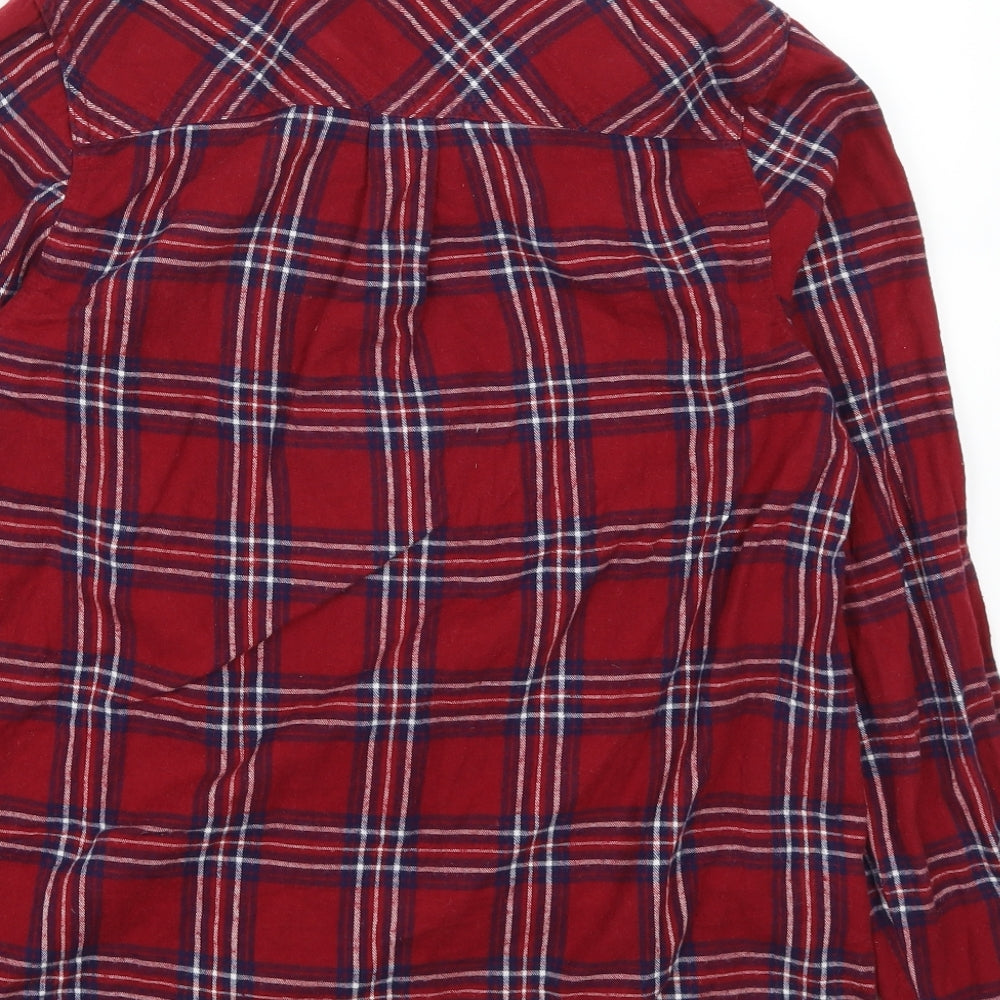 New Look Womens Red Check Flannel Basic Button-Up Size 10