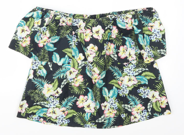 Topshop Womens Green Floral Basic T-Shirt Size 8
