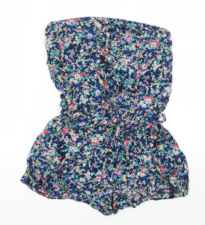 Paris Womens Blue Floral Playsuit One-Piece Size S
