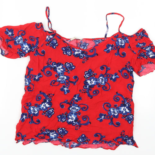 Papaya Womens Red Floral  Basic T-Shirt Size 8
