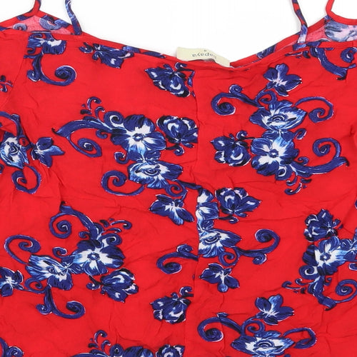 Papaya Womens Red Floral  Basic T-Shirt Size 8