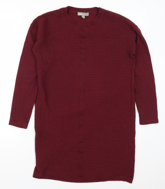 Front view of ASOS women’s red jumper dress, size UK 10, - burgundy