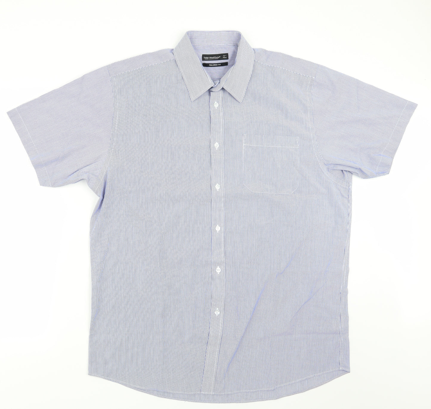 Cedar Wood State Mens Blue Striped   Button-Up Size 17