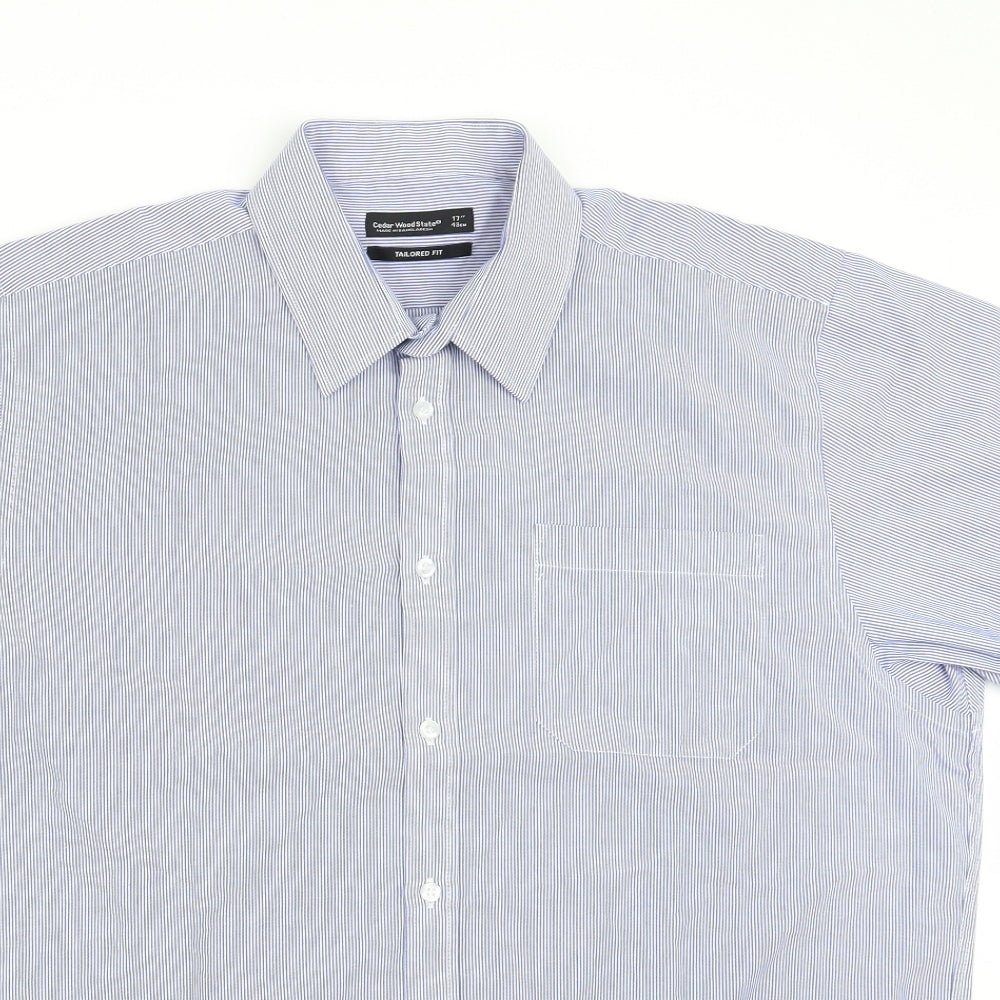 Cedar Wood State Mens Blue Striped   Button-Up Size 17