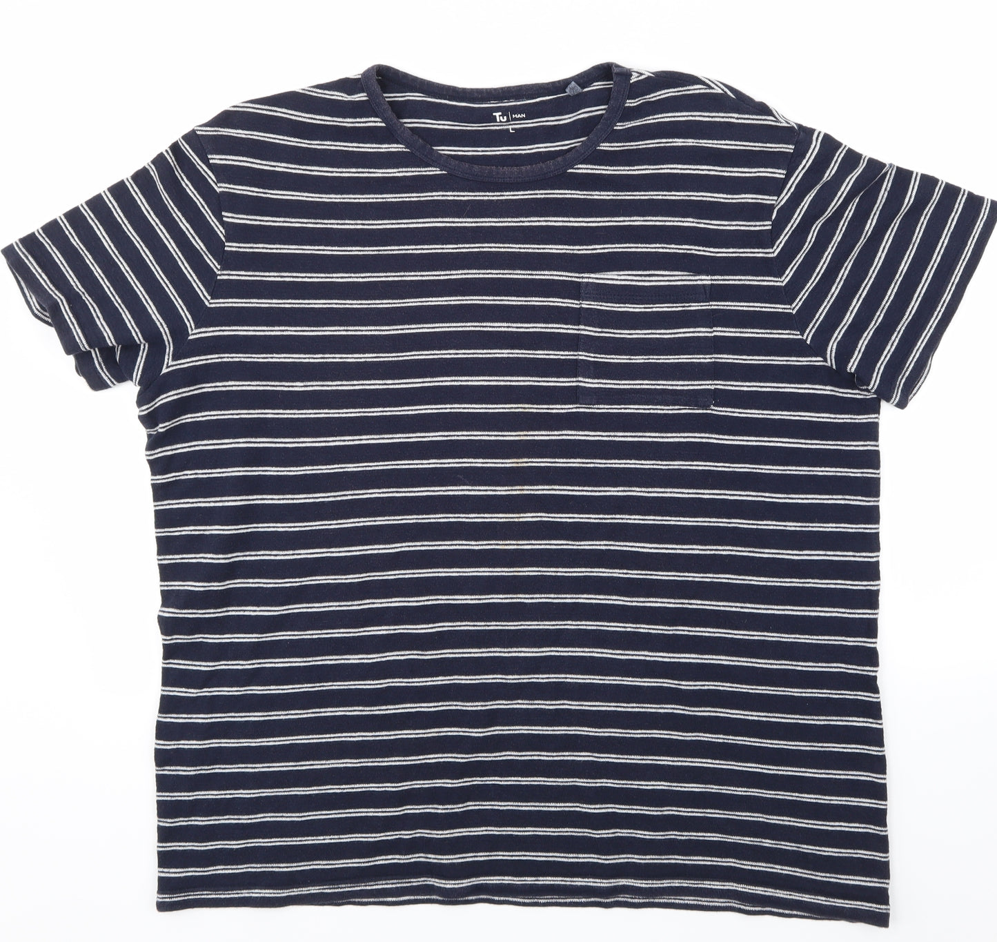 TU Mens Blue Striped   Button-Up Size L