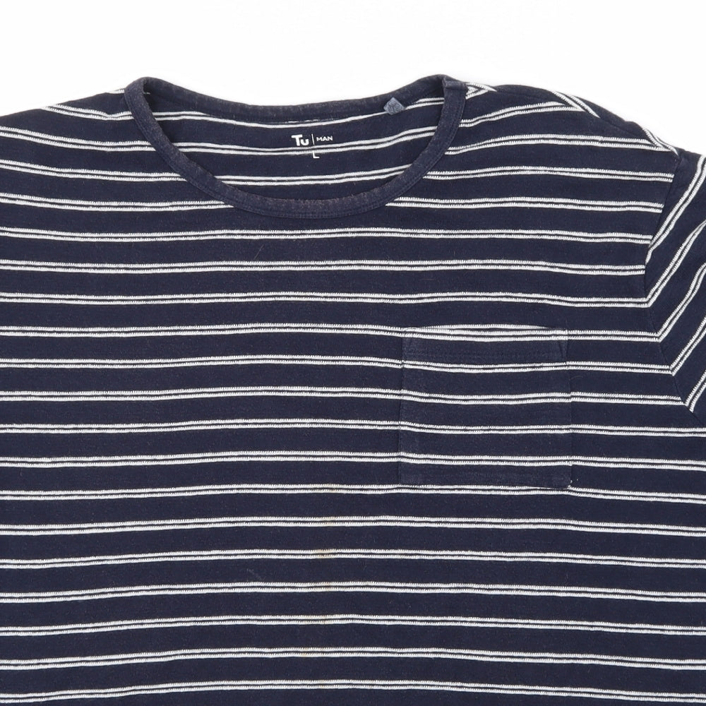 TU Mens Blue Striped   Button-Up Size L