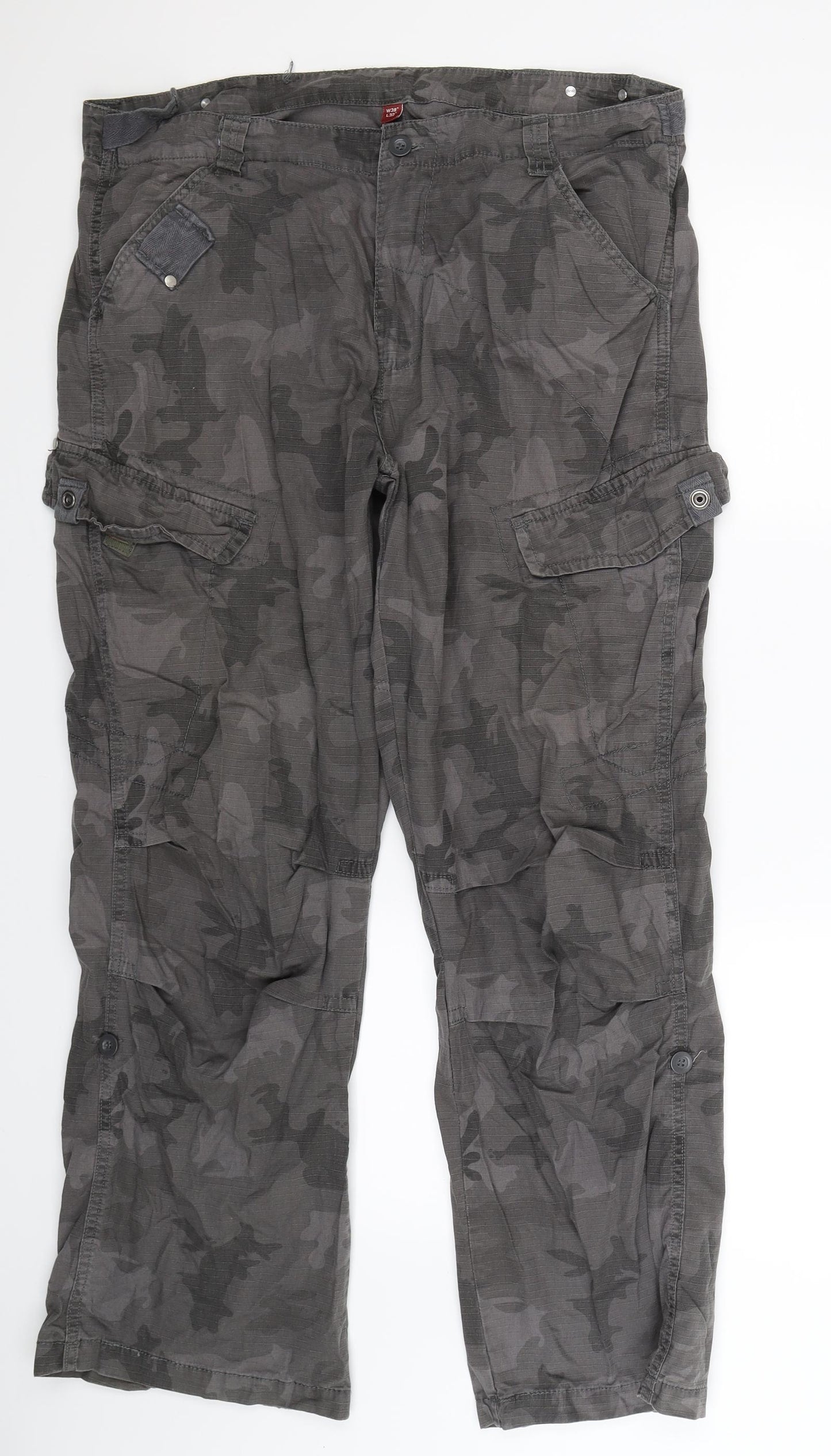 Denim Co Mens Grey Camouflage  Cargo Trousers Size 38 L32 in