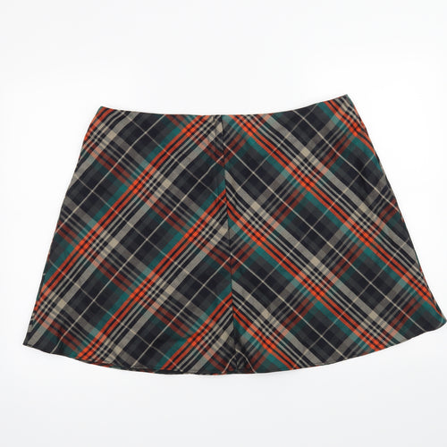 Primark Womens Orange Check  Pleated Skirt Size 18