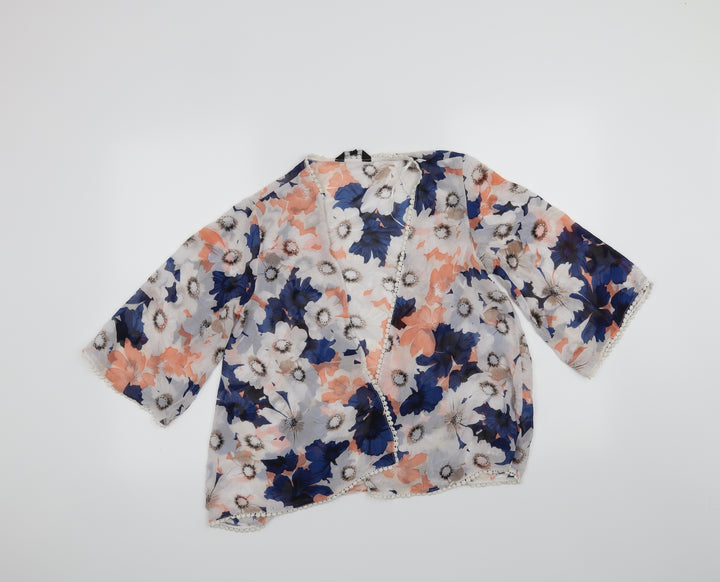 New Look Womens White Floral Cardigan Jumper Size 8