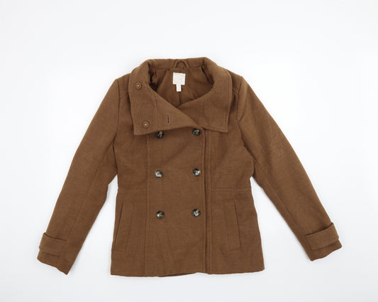 Front view of H&M women’s blue jacket coat, size UK 10